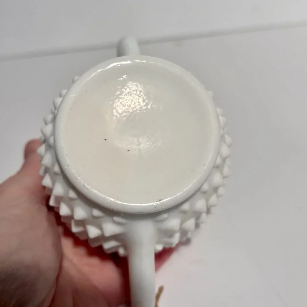 Vintage Old Fenton Milk Glass Hobnail Star Top Sugar and Creamer Set
